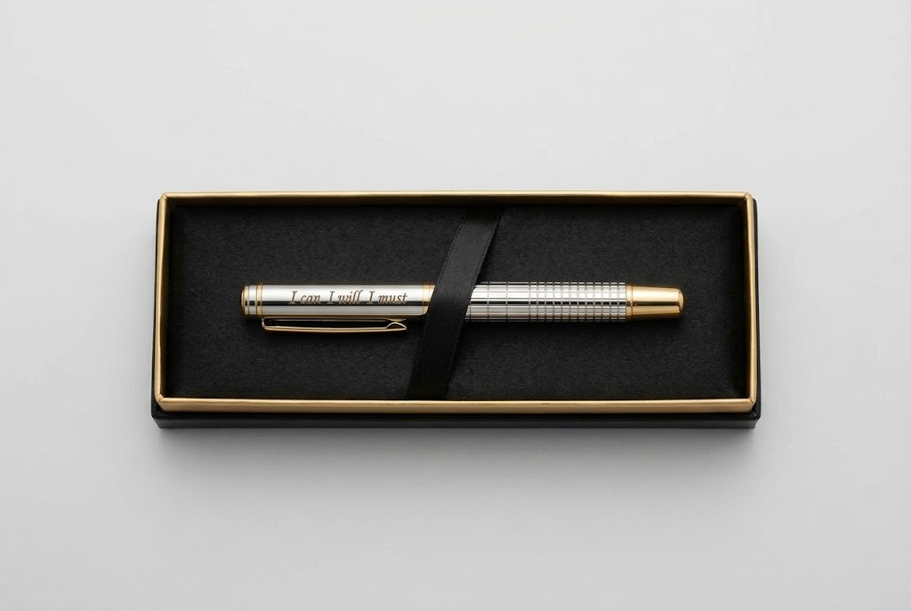 Pluma metálica con grabado personalizado en su estuche